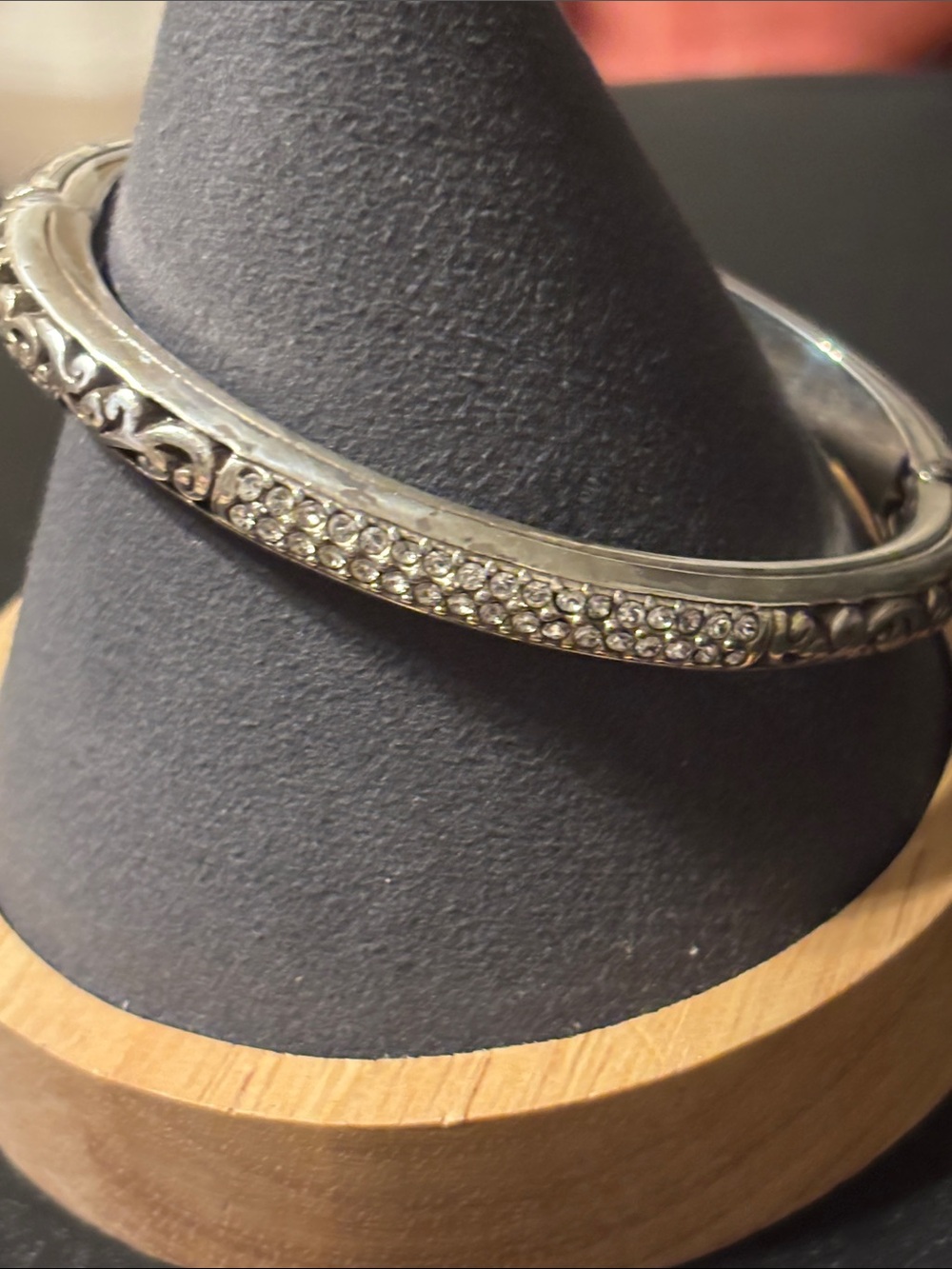 Brighton Sacred Cross Silver Tone Crystal Hinged Bangle Bracelet